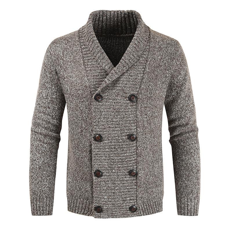 

Cardigan Men's Winter Woolen Sweater Double Breasted Cashmere V Neck Sweater Men Pull Homme Hiver Long Mens Cardigans, Beige yellow