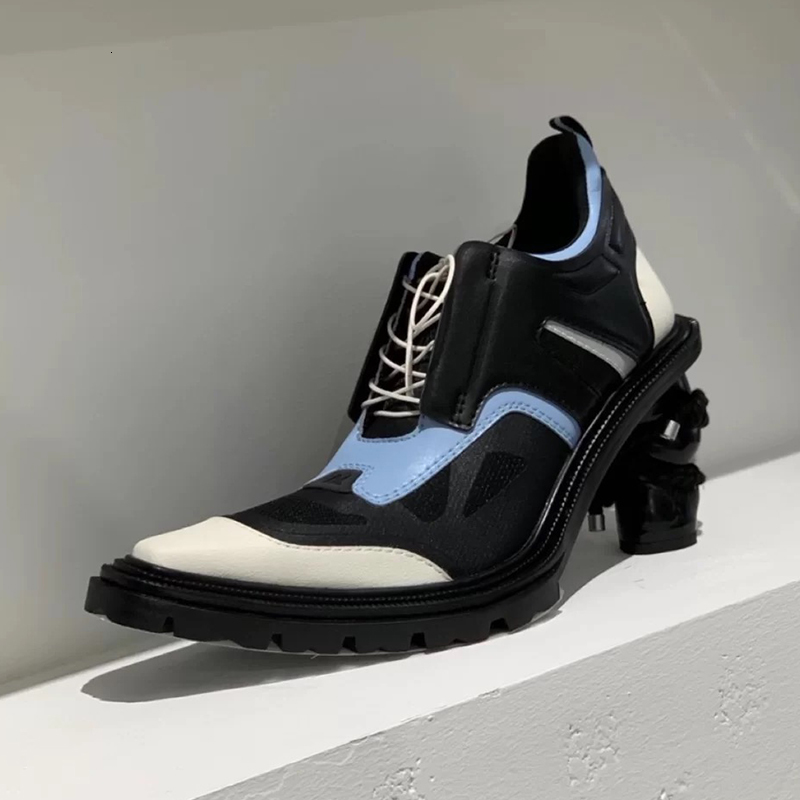 

Spring New Heels Ladies Fashion Personality Women Tip Colorblock Lace Up Luminous Shoes Cool Short Boots Talon Femme 241d, Blue