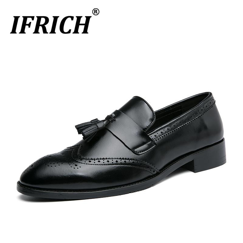 

Classic Men Brogue Casual Shoes Black Formal Shoe Men In Big Size 47 48 Slip-on Tassel Shoes For Mens Rubber Party Footwear