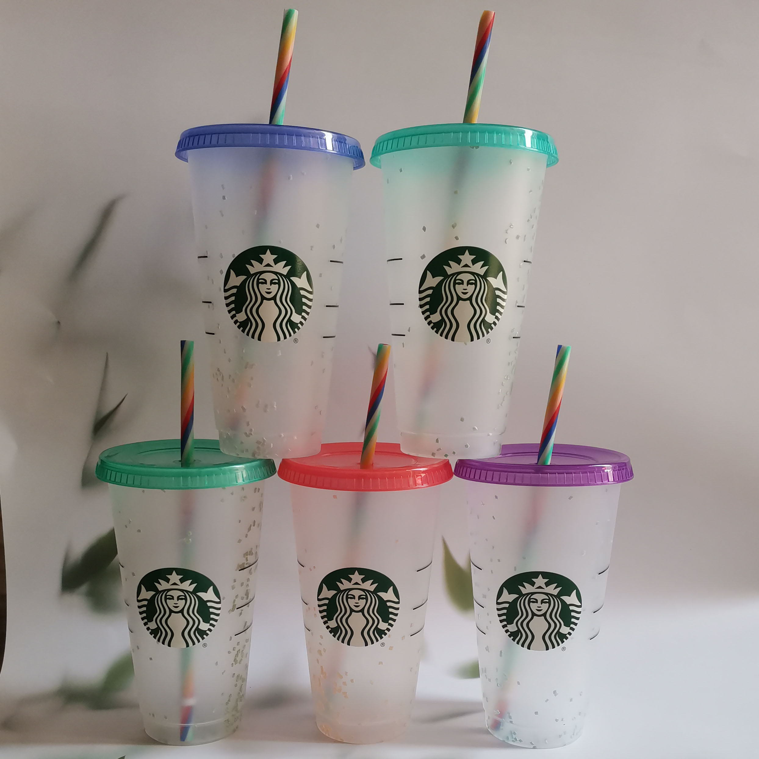 

50 pieces of Starbucks Tumbler 710ML Reusable Frosted 24 oz Cold Cup with Lid and Green Straw pink starbuck Color Changing Water mugs cups