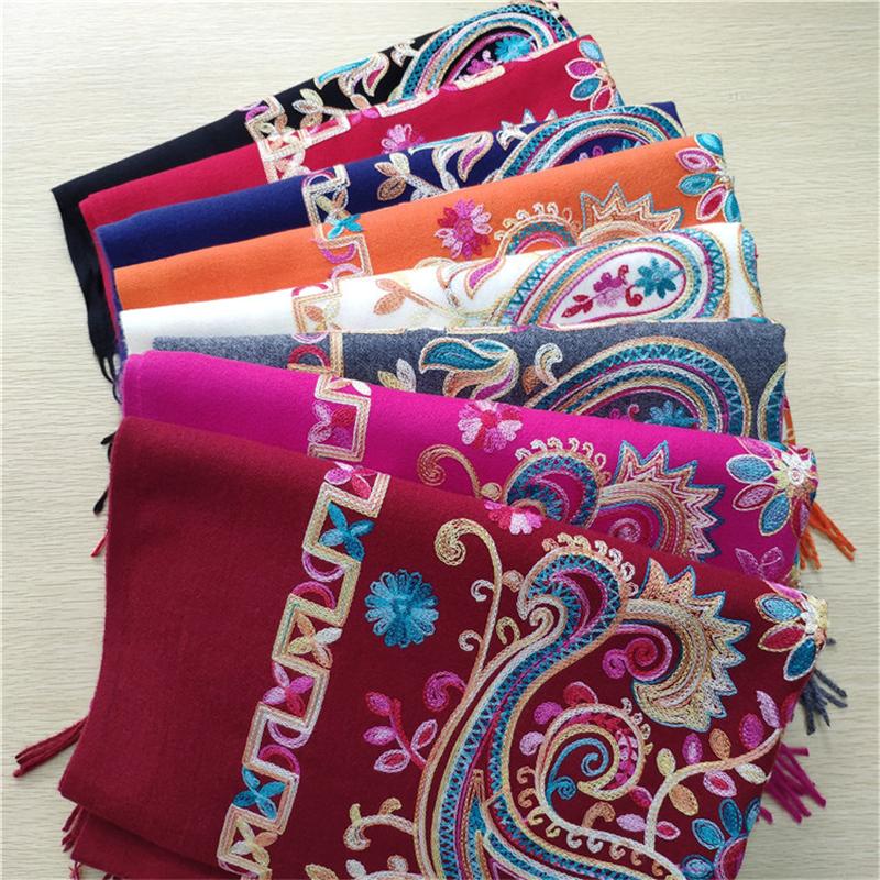 

Oversize Cashmere-Like Embroider Flower Shwal Women Autumn Winter New Scarf Soft All-Match Tassel Warm Wraps Bufanda