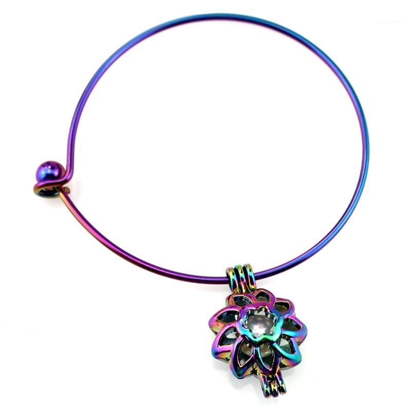 

B-C249 Rainbow Sunflower Beads Cage Locket Wrist Girl Women Expandable Wire Steel Bracelet Bangle1