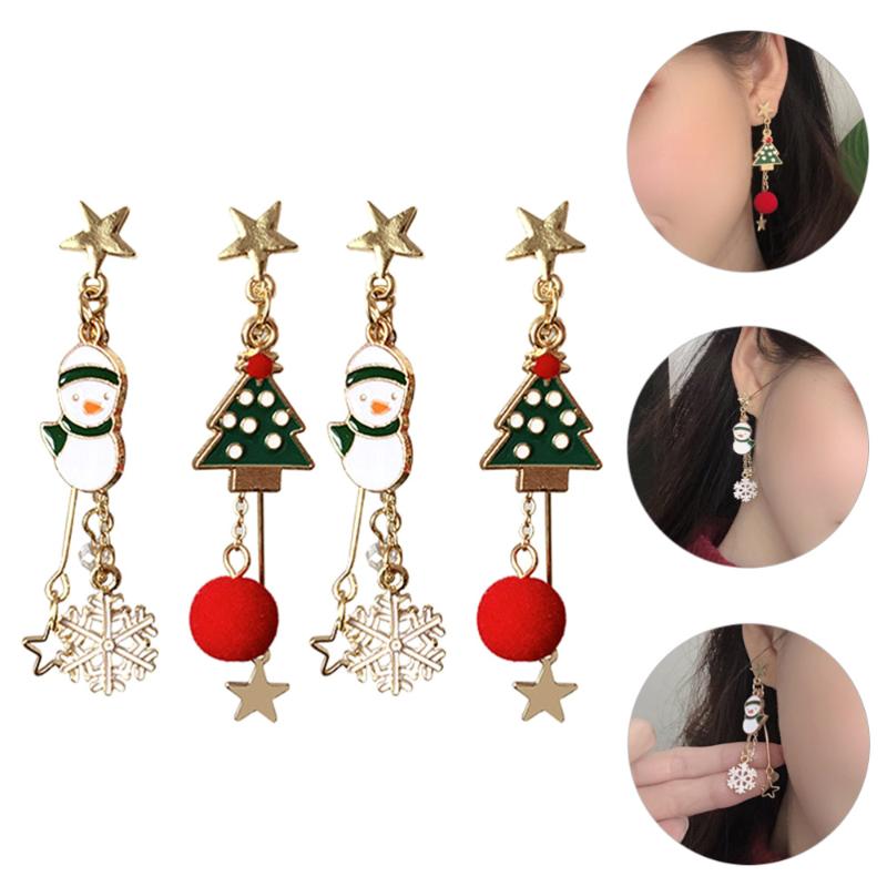 

Stud 2 Pairs Christmas Themed Woman Earring Fashionable Alloy Tree Earrings Cartoon Bell Santa Claus