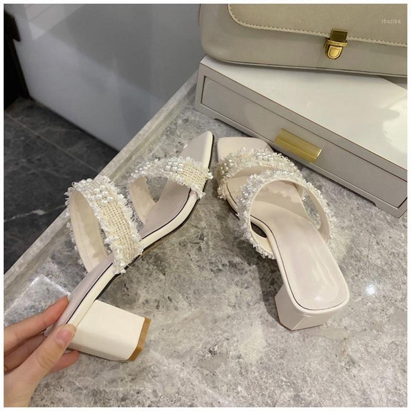 

Summer 2020 New Fashion Women Slipper High Quality Open Toe Outdoor Rome Designer Sandals Ladies Square Heel Slides1, Beige