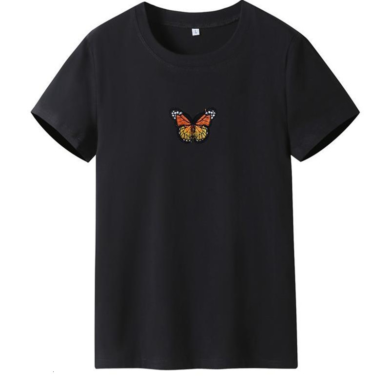 

Spring Summer 2021 New Female Short Sleeve Top Butterfly Embroidered Shirt 401n, Yellow