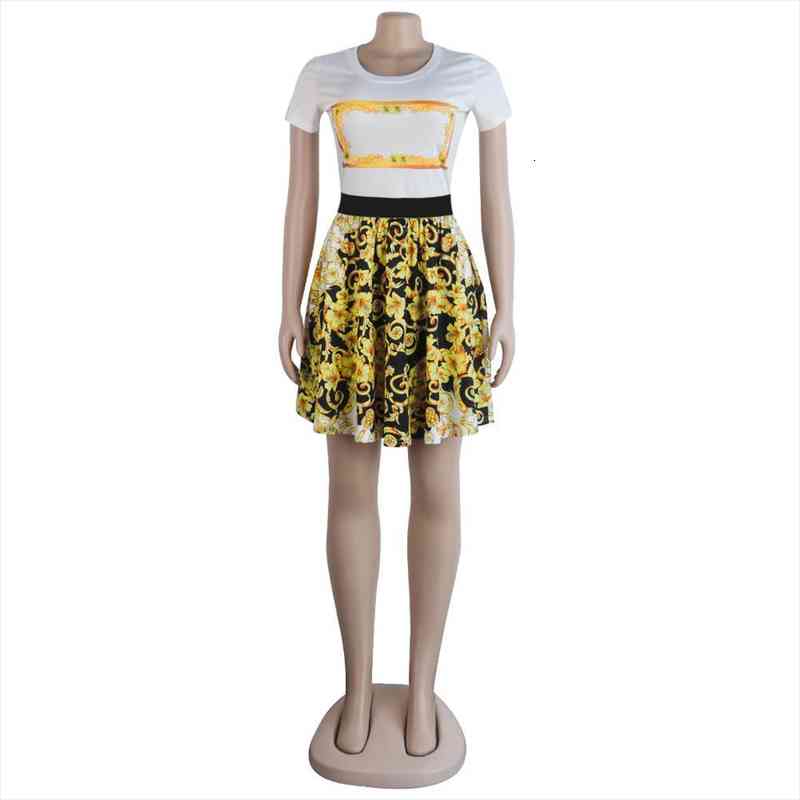 

summer fashion short sleeve round neck pattern dress, Black;gray