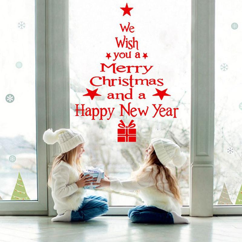 

Merry Christmas Tree Christmas New Year Shop Window Wall Stickers Red White Decorations 2020 Xmas Party Home Decor DIY