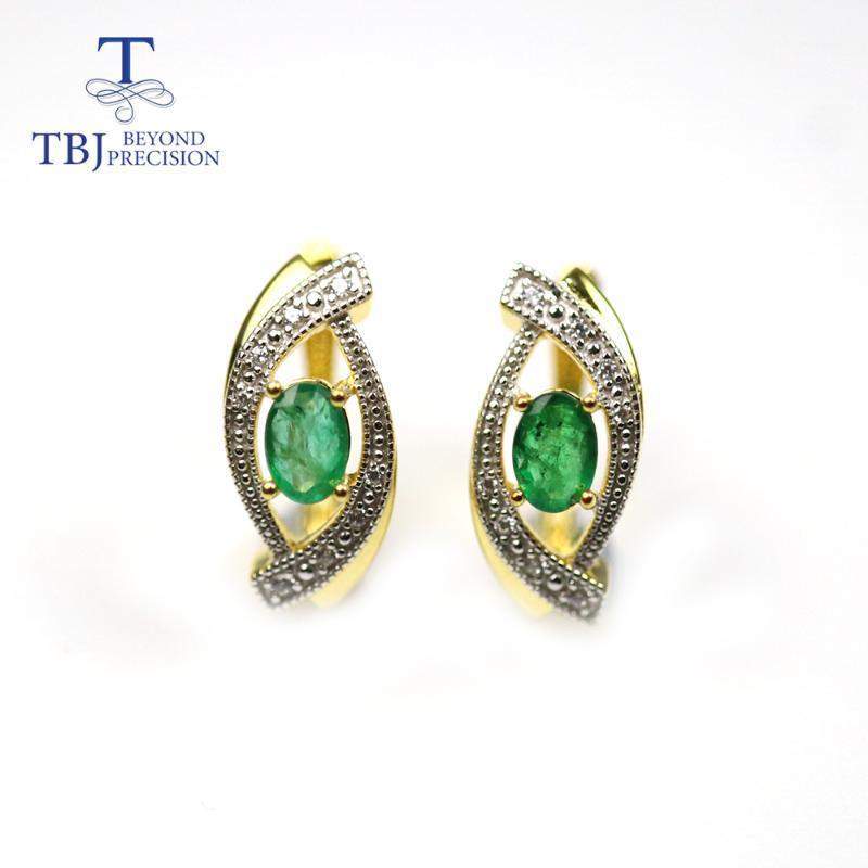 

Dangle & Chandelier TBJ,1CT Natural Zambia Emerald Earring Oval Cut4*6mm Real Gemstone Fine Jewelry 925 Sterling Silver For Women Mom Wife N