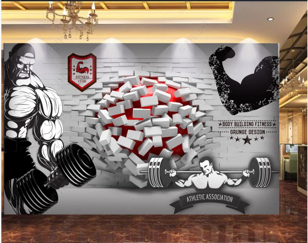 

3d wallpaper custom photo mural Break the wall into the gym bedroom home decor 3d wall murals wallpaper for living room, Non-woven wallpaper