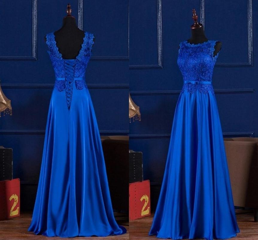 

Elegant Royal Blue /Wine Red Scoop Lace Satin Long Dresses For Wedding Party Summer Prom Evening Gowns Maxi Dresses Vestidos, Burgundy