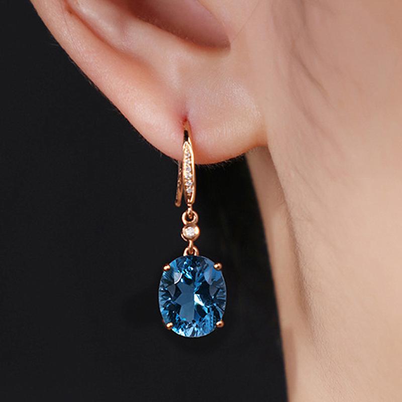 

Rose Gold Color Jewelry Blue Crystal Sapphire Topaz Gemstones Diamonds Drop Earrings For Women Party Dress Accessories Gifts New