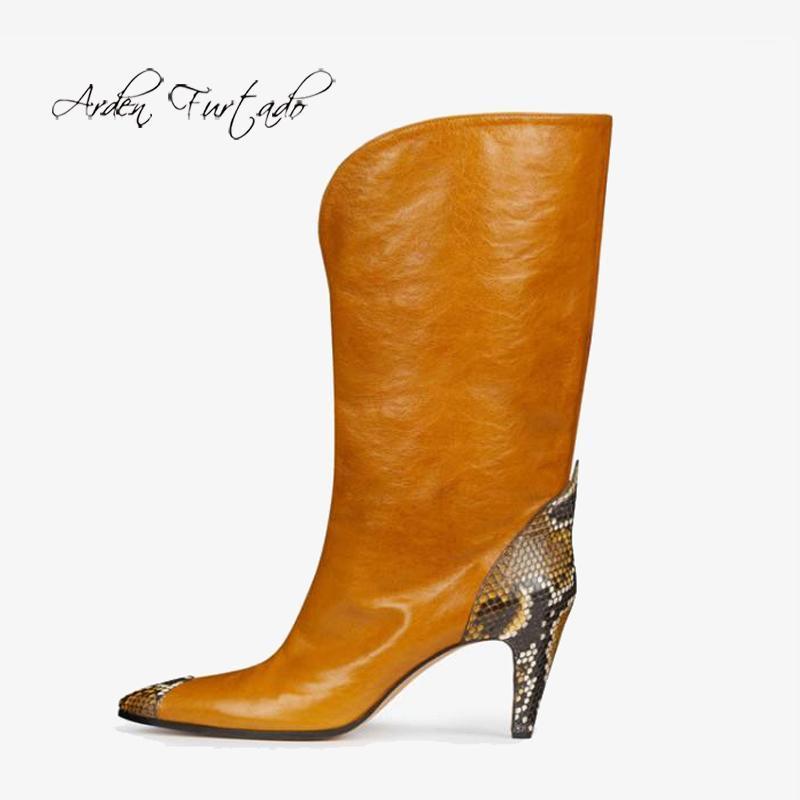 

Arden Furtado 2020 Fashion Women's Shoes Elegant pure color brown Women's Boots Slip-on stiletto heels Half Boots 47 481, Black