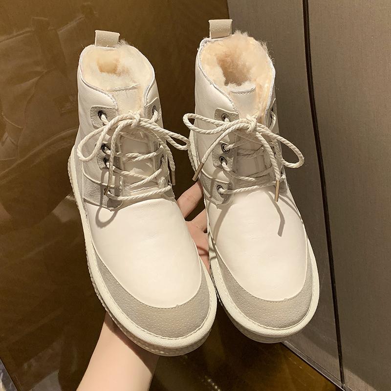 

New Women Boots Winter Warm Snow Boots Low Upper Silver Women's Ankle 50% Natural Wool Lace Up Free Shipping Sell, Black