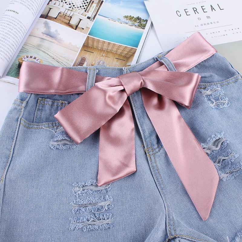 

fashion wide waist fabric belts women ladies silk scarf solid ribbon knot rope for dresses ceinture femme, White