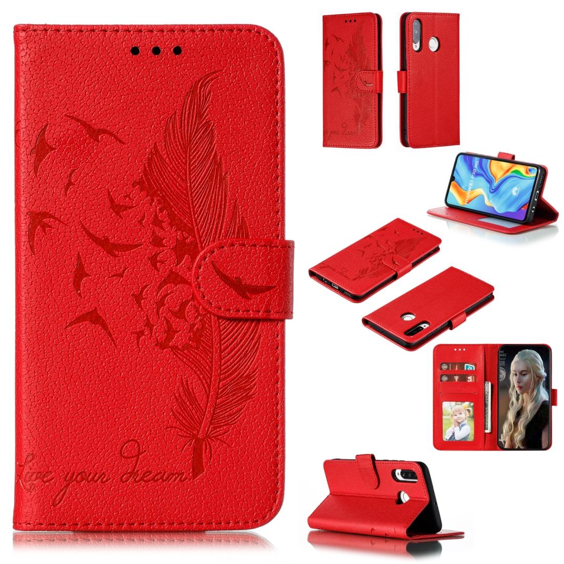 

Feather Pattern Litchi Texture Horizontal Flip Leather Case with Wallet Holder Card Slots For Huawei P30 Lite