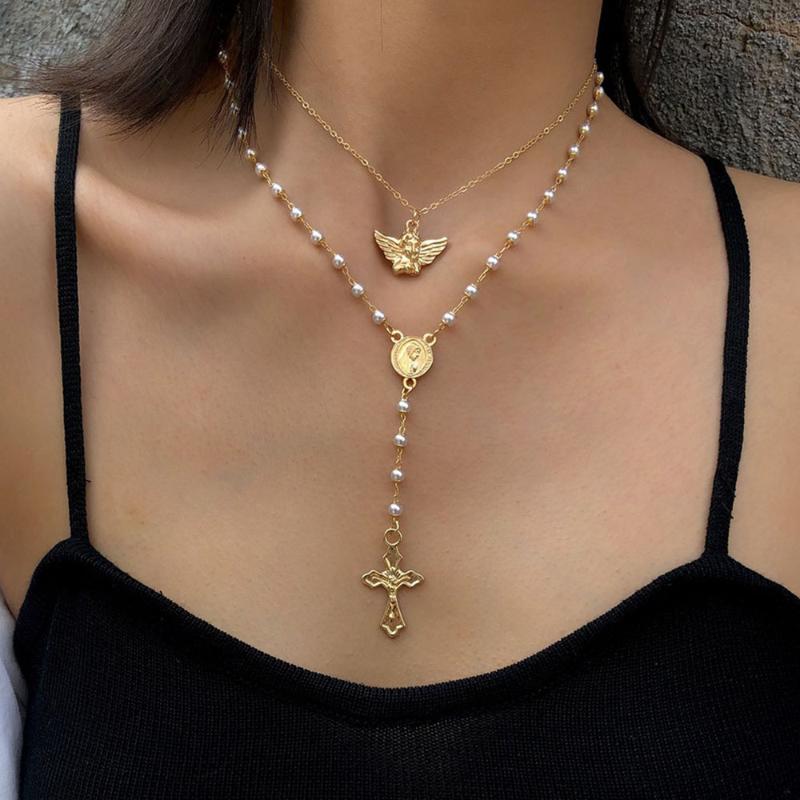 

Long Tassel Cross Jesus Virgin Mary Rosary Pearl Beads Necklace Women Catholic Christian Religious Necklaces 1Pcs