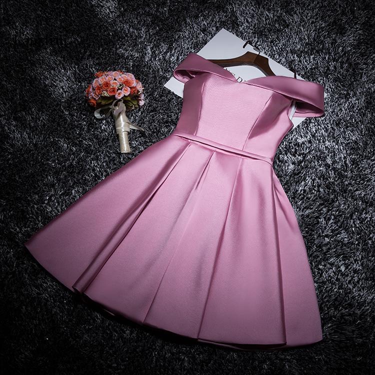 

Lanxirui Burgundy Pink Elegant Knee length Solid Party Dresses Off the Shoulder Women Formal Dress Vestidos, Light pink