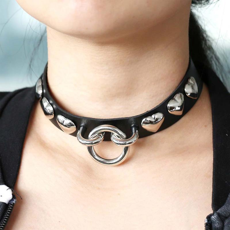

Chokers Punk Heart PU Leather Halloween Choker Accessories Cool Vintage Necklace Women Handmade Goth