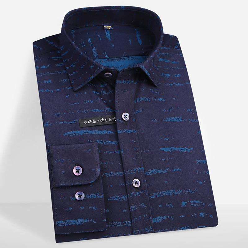 

Bamboo Fiber Print Shirt Men's Long Sleeve Regular-Fit Easy Care Soft Stretch Non-Iron Dress Shirts, Zl-81