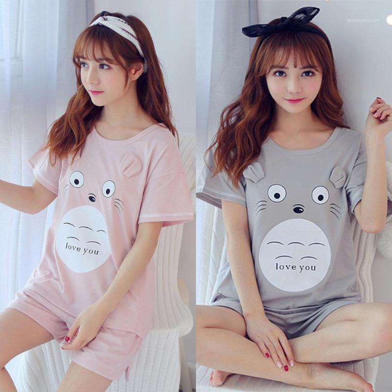 

Shorts Short Sleeve Totoro Cartoon Print Women Pajamas Set O Neck Large Size Girl Pyjamas Cute Sleepwear Summer Casual Homewear1, Gray