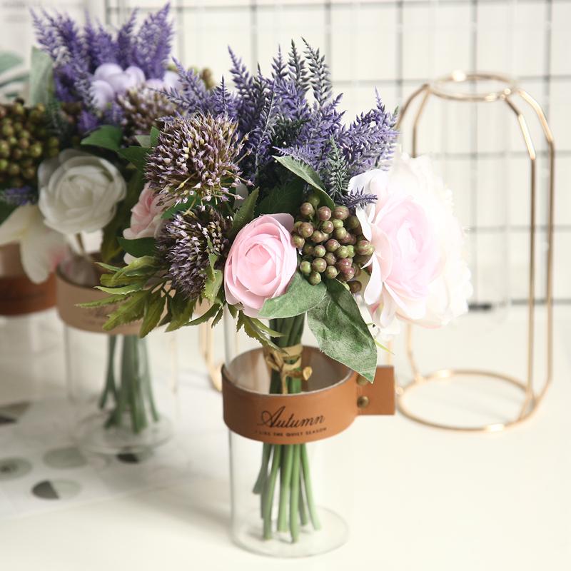 

Bride Wedding Bouquet Bridesmaid Holding Bouquet Wedding Supplies Artificial Silk Rose Peony Pink Flower Table Decoration, Green