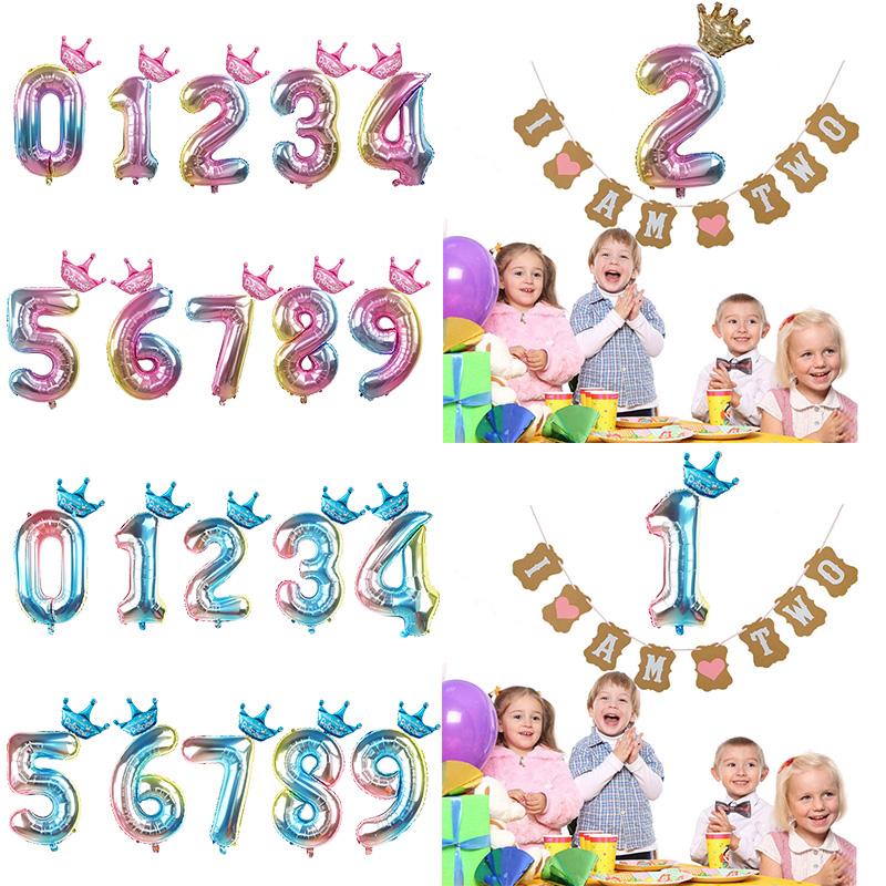 

Party Decoration 2pcs/set Multicolor Number Balloon With Crown