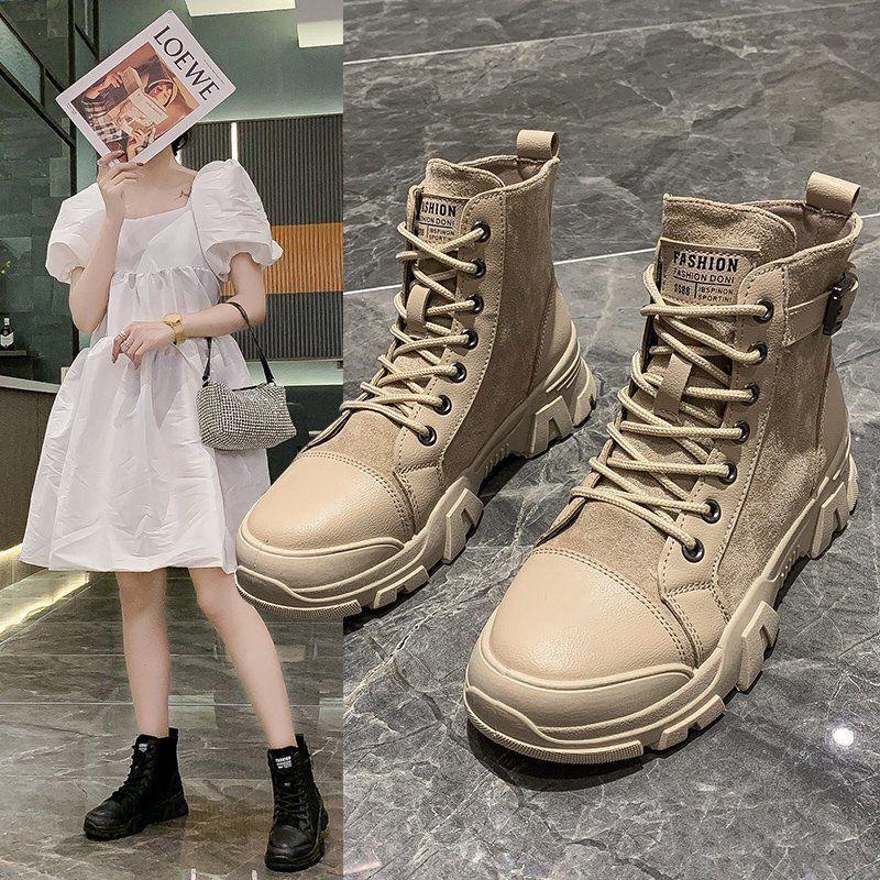 

Ankle Boots for Women 2021 Autumn Motorcycle Boots Thick Heel PlatfoAnkle Brm Shoes Woman Slip on Round Toe Fashion, Black