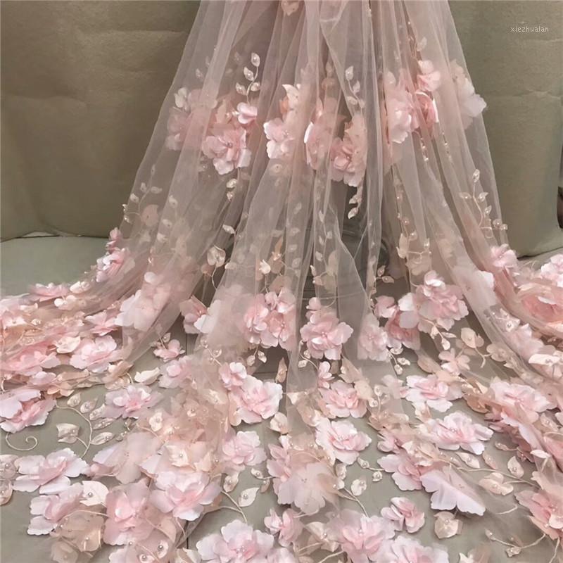 

White 3D Beads Lace Fabric 2020 High Quality Mesh Embroidery Applique 3D Flower Tulle Nigerian Lace Fabrics For Bridal XC300a1