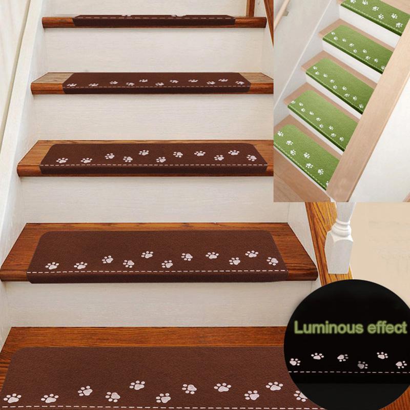 

5pcs Luminous Self-adhesive Anti-Slip Staircase Treads Rug Carpet Cover Mats Bear Claw Pattern Floor For Stair Step Protection, Green