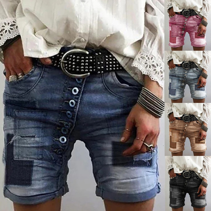 

2021 New Jeans Women's Will See Cool, Funky Holes Curled Up Jean Oversized, Multi-colored Female Shorts 490B, Light blue
