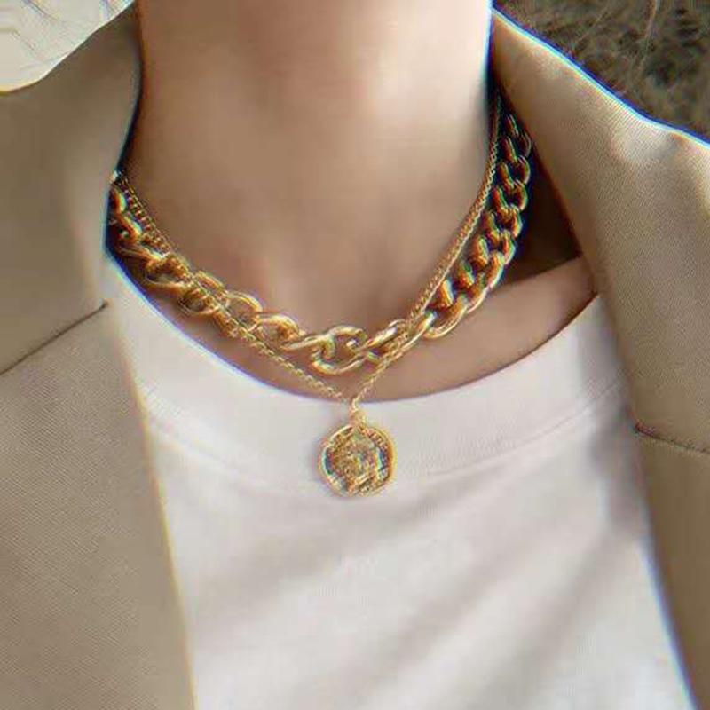 

Fashion Chain Double Ball Necklace Retro portrait exaggerated thick chain necklace double personality hip-hop neck 646