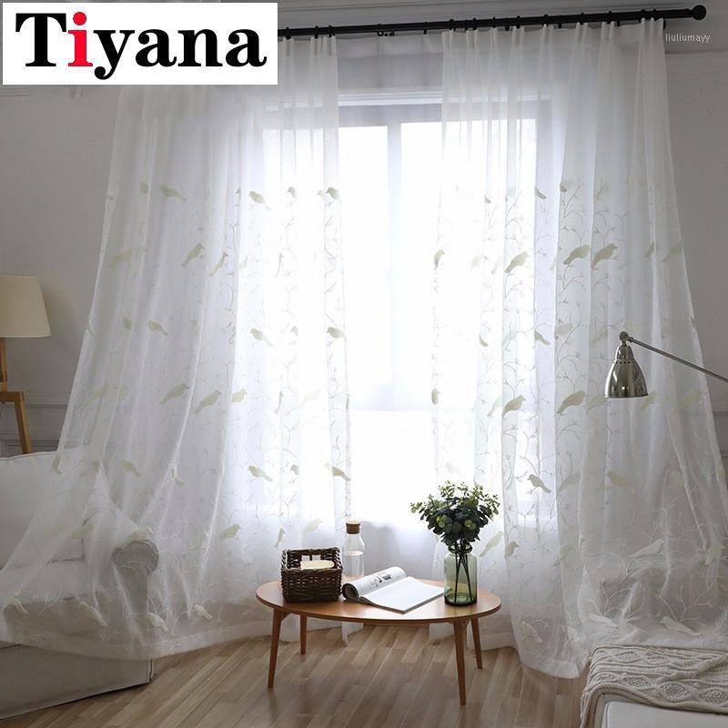

Rustic Style Embroidered Bird Curtains White Tulle for Balcony Living Room Sheer Curtains For Kitchen Door Window Drapes P004-151