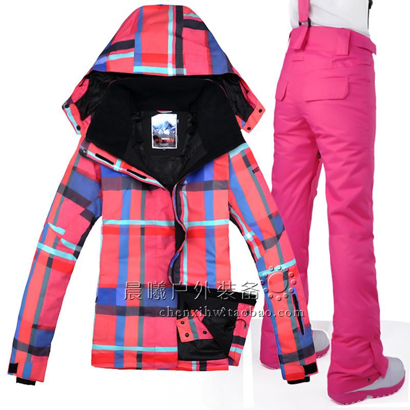 

Gsou Snow Women New Style Jacket+Pants Super Warm Snowboard Skiing Suit Windproof Waterproof Outdoor Sport Wear Camping Riding, Color 1