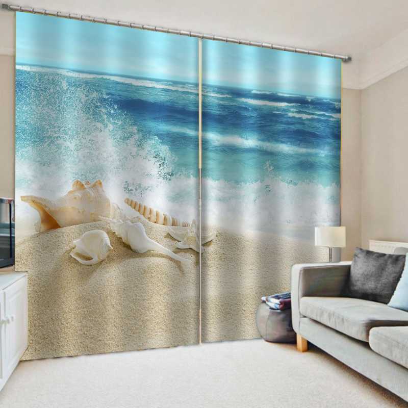 

Custom 3D Curtain Blackout Shell Beach Landscape Curtains For Living Room Bedroom Home Window Decoration, As pic