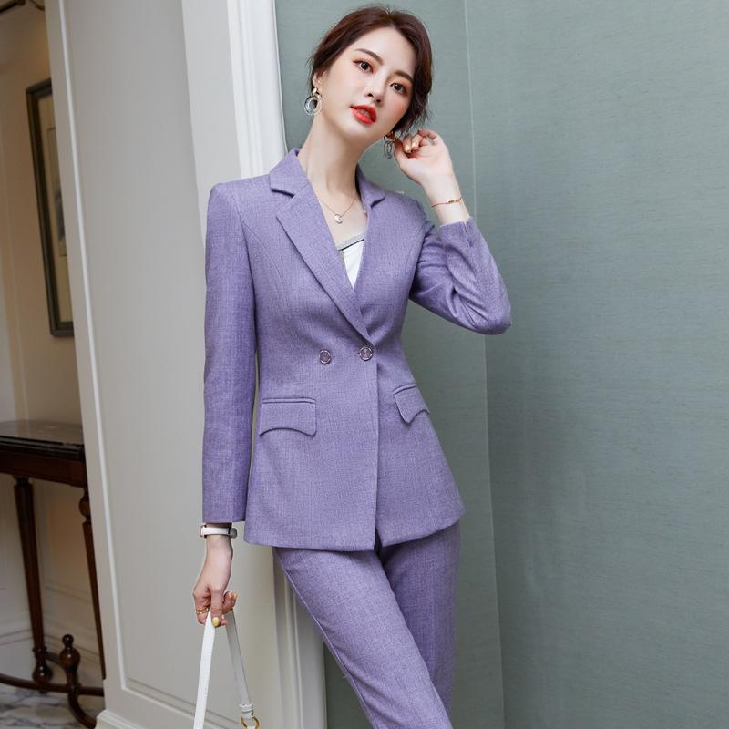 

IZICFLY Autumn Winter New Style Purple Woman Suits With Pant Office Uniform Ladies Elegant Business Blazer Set and Trouser 2PCS, Pink coat and pant