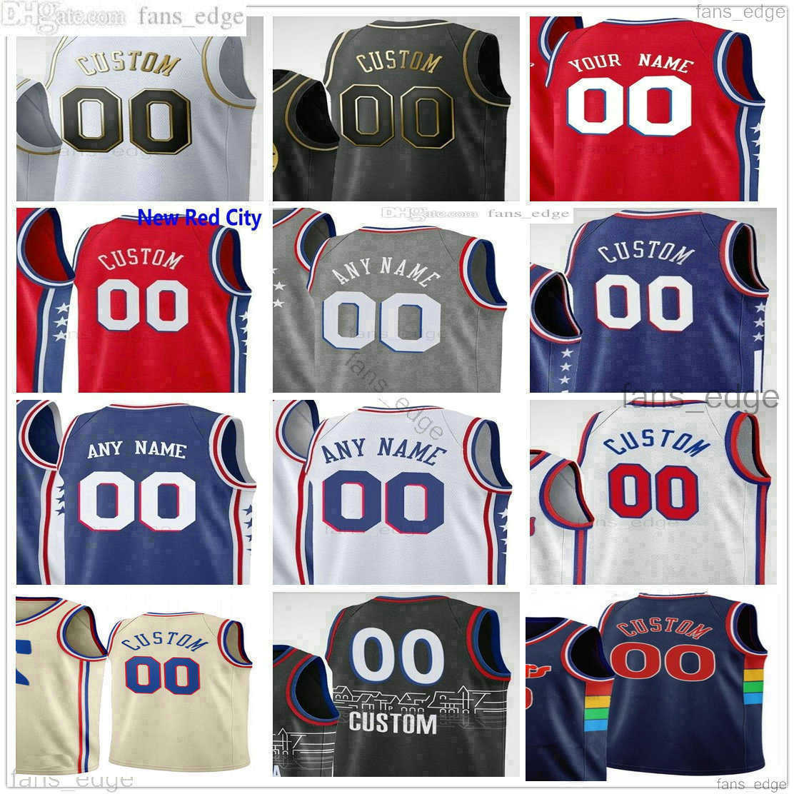 

75th Custom Screen Printed Joel 21 Embiid 1 James Harden Tobias 12 Harris Matisse 22 Thybulle 0 Tyrese Maxey Men Women Kids Youth Basketball Jerseys, Black;red