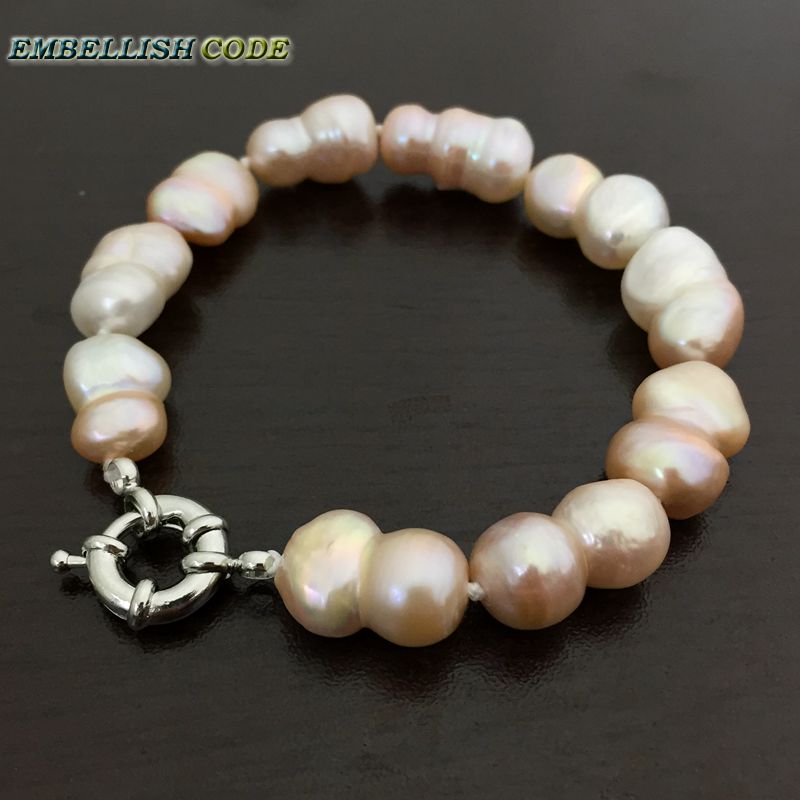 

selling well bracelet Baroque style Irregular Peanut shape light pink real freshwater pearl bangle make knots white fine jewelry
