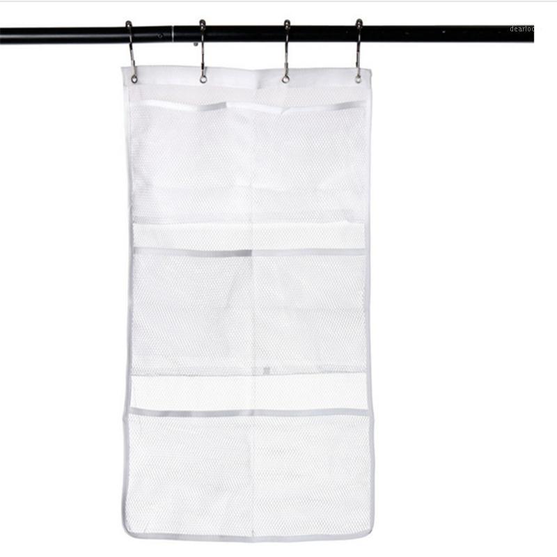 

Bathroom six-mouth hanging bag shower organizer storage bag mesh bathroom hanging1, White