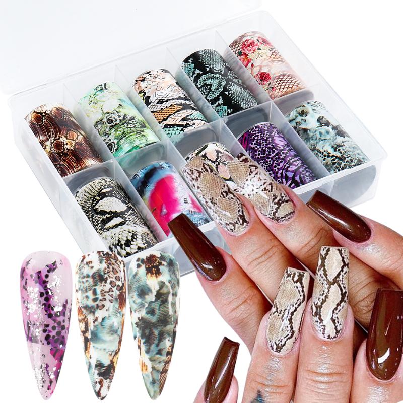 

10pc Spring Floral Transfer Foil Nail Stickers Mixed Flower Snake Nail Art Design Summer Full Wraps Adhesive Decals Decor BE99-2, 1017-23