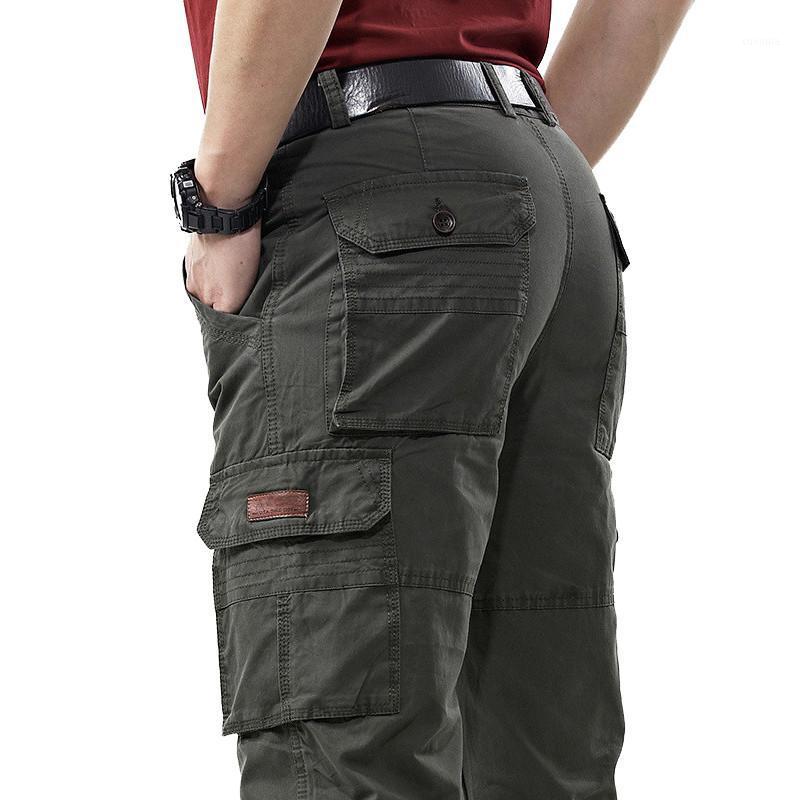 

Multi Pockets Cargo Pant Men Spring Overalls Casual Cotton Tactical Trousers Army Straight Slacks Baggy Joggers pants1, Coffee