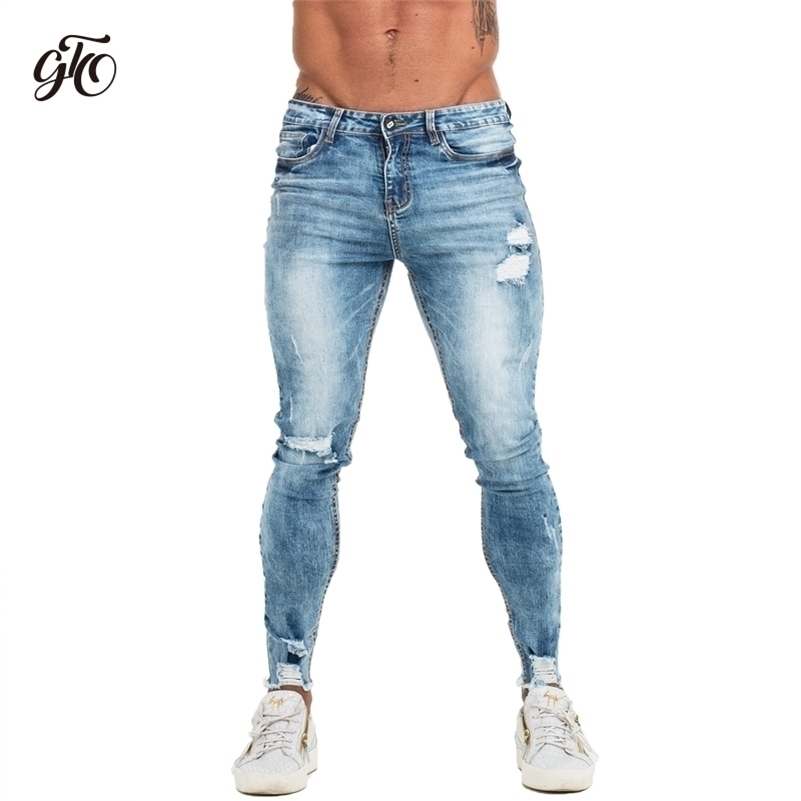 

Gingtto Skinny Jeans Men Slim Fit Ripped Mens Jeans Big and Tall Stretch Blue Men Jeans for Men Distressed Elastic Waist zm63 201111, Blue zm63