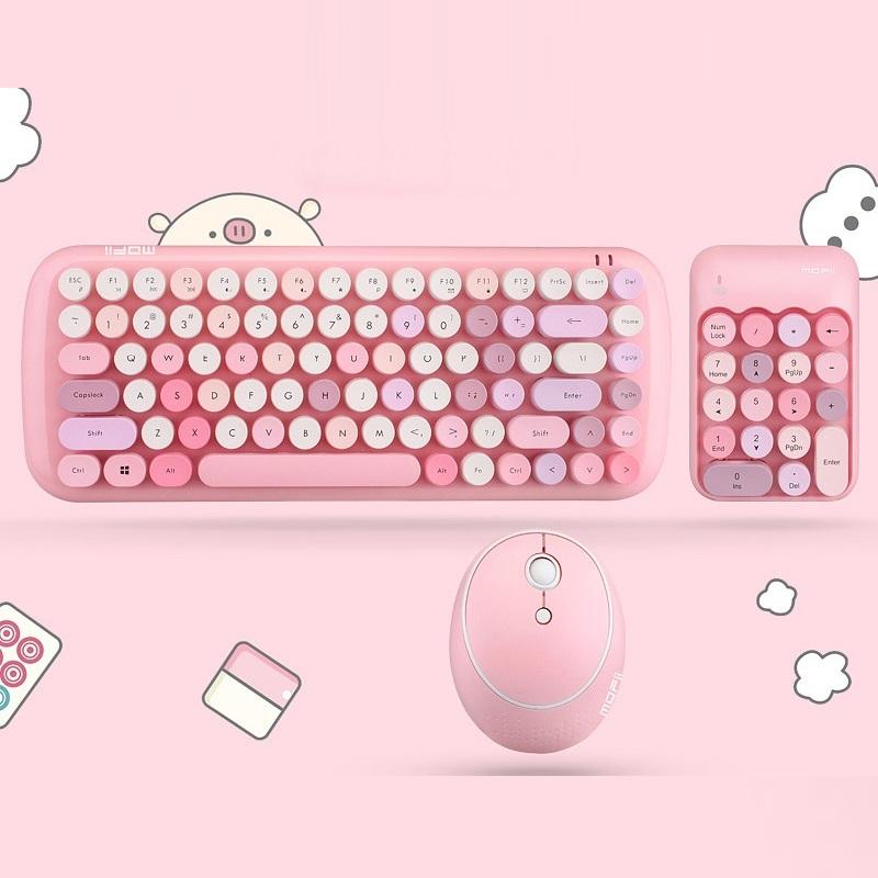 

Wireless Keyboard Mouse Kit for Notebook with Free Mouse Pad 1600DPI Wireless Retro Punk Colorful 84 Round Keys Keyboard