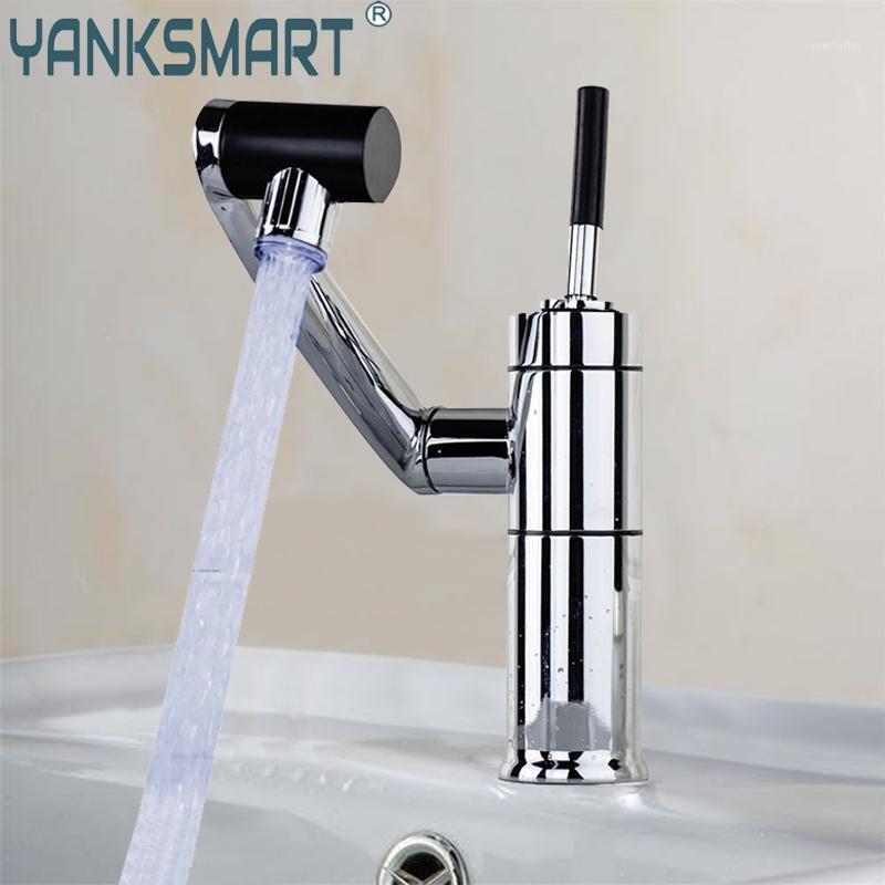 

RU Bathroom LED Faucet Basin Faucet 720 Degree Rotating Chrome Basin Deck Mounted Mixer Tap Ceramic Plate Spool1