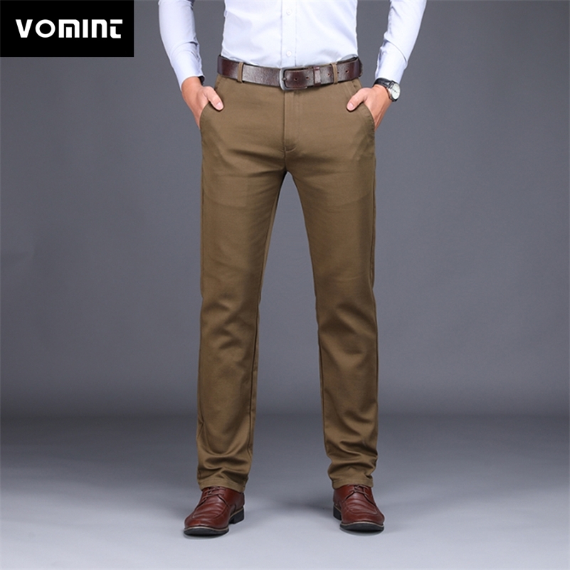 

VOMINT Men's Casual Pants Slim Pant Straight Trousers male Fashion Stretch Business Men Size 28-38 201130, Khaki
