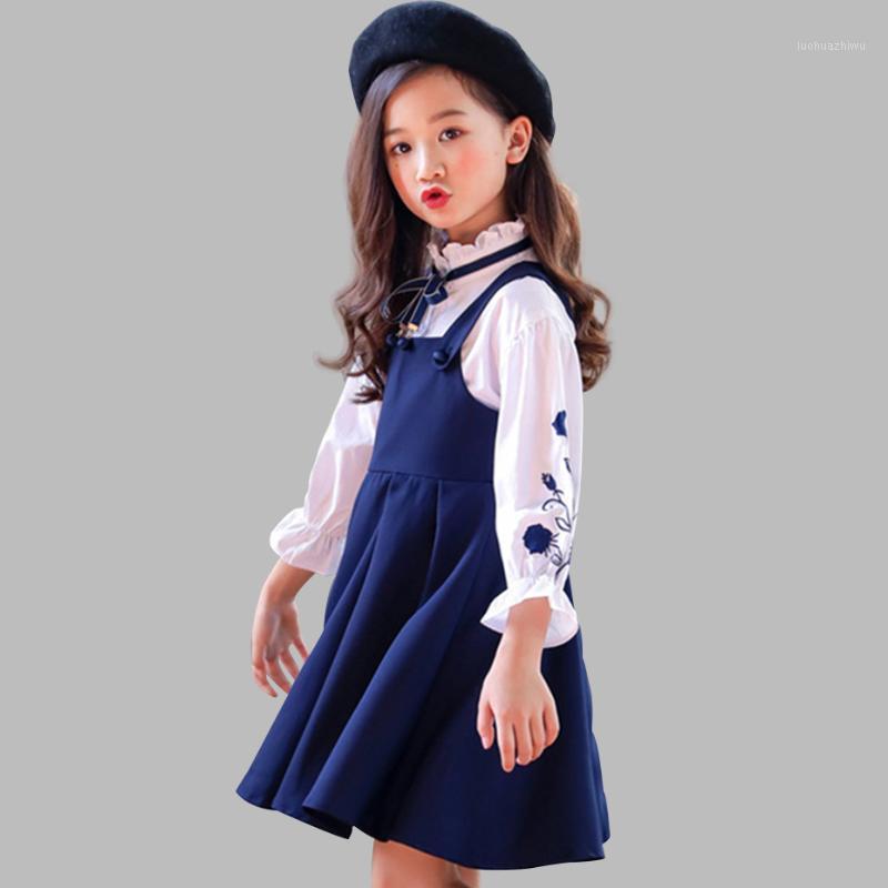 

Girls Clothes Set Embroidery Blouse+Dress 2 Pcs Autumn Suit For Girls Casual Children's Set Winter Teen Clothing 4 6 8 121, Blue