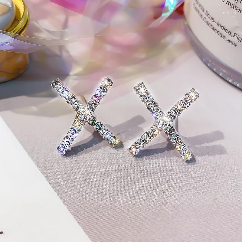 

Stud FYUAN Geometric Earrings For Women 2021 Bijoux Silver Color X Shape Rhinestone Statement Jewelry Party Gifts1
