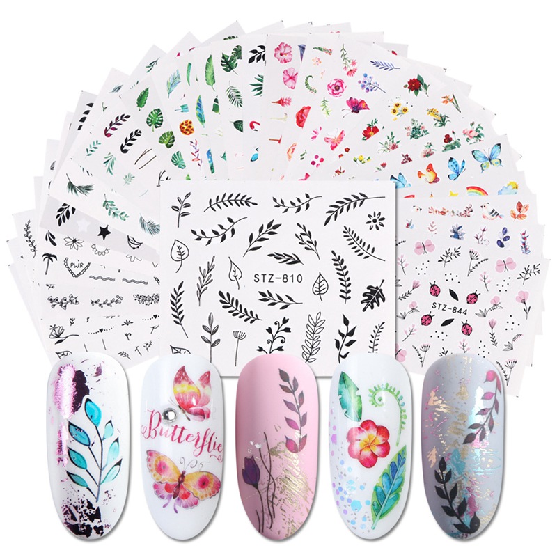 

29Sheets/set Nail Sticker Flower Leaves Slider Transfer Nails Stickers for Manicur Nail Art DIY Transfer Sticker Nail Art Decoration 0382, As picture show