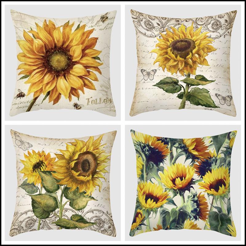 

PeiYuan Sunflower Yellow Plant Flower Super Soft Peach Skin Pillowcase Sweet Decorative Home Cushion Cover Car Sofa Accessories, Elp0011-3