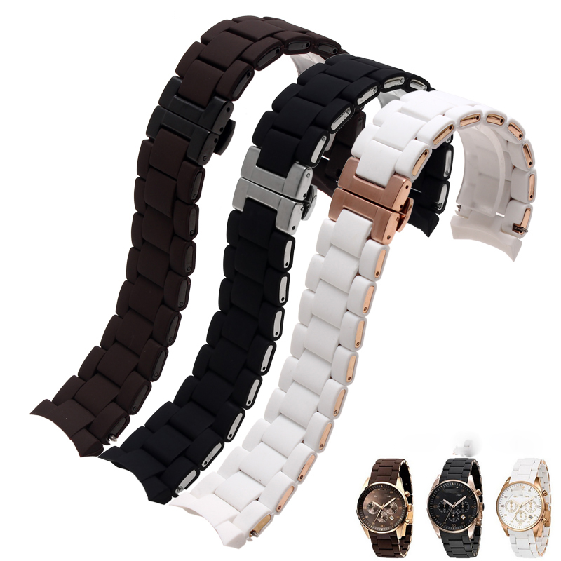 

Silicone Rubber Watchband Rose gold in Black fit AR 5905 men 23mm Women 5906 woman 20mm watch band strap