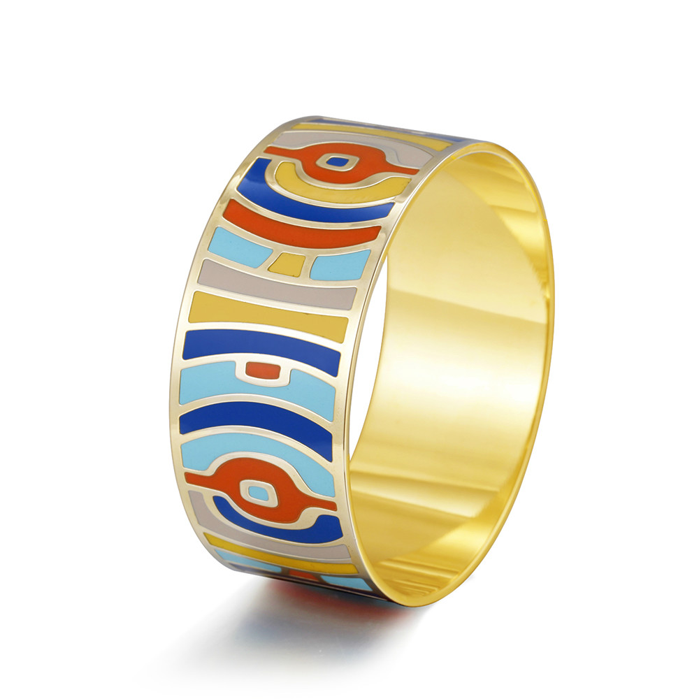 

VAROLE 18mm Width Bohemia Enamel Cuff Bracelets Gold Color Elegant Classic Bangles for Womens Clothing Accessories Pulseiras